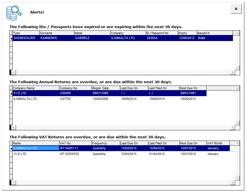 AudAssist - Reminds you of upcoming VAT Returns / Annual Returns / Income Tax Returns